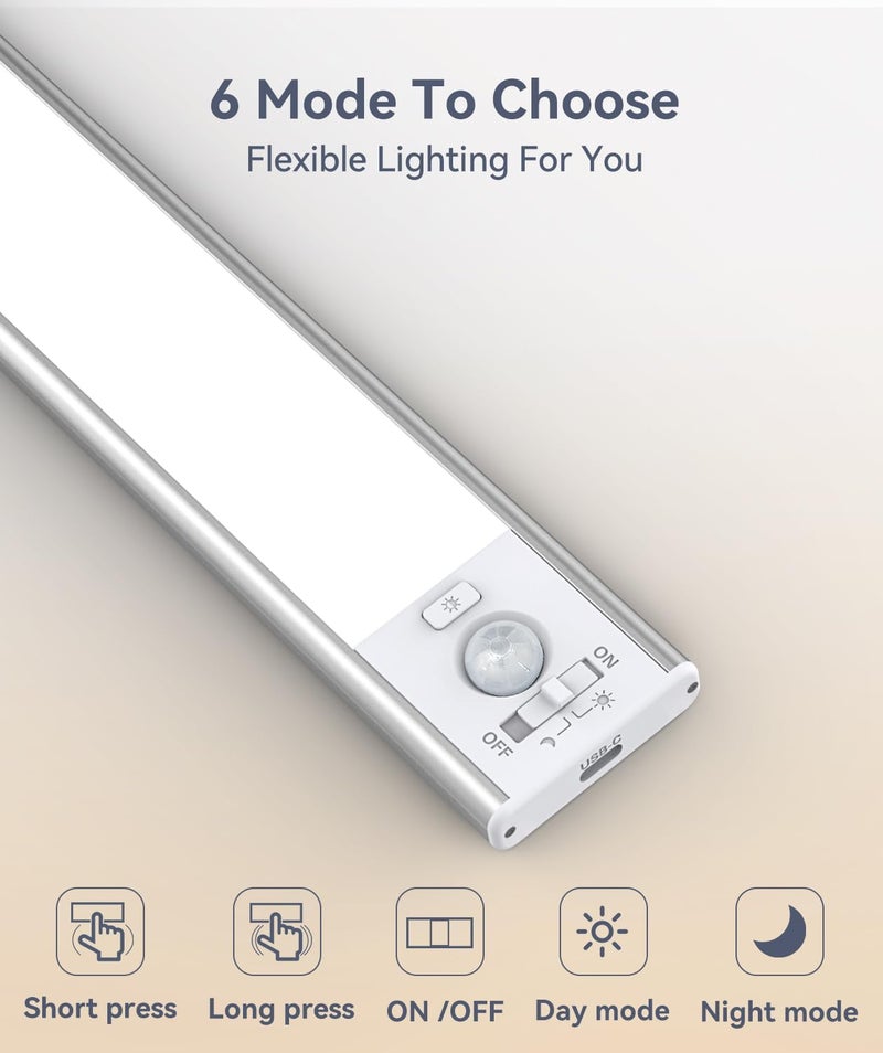 DDSKY Under Cabinet Lighting, LED Motion Sensor Light Indoor, 2200mAh USB Rechargeable Closet Lights Battery Operated, Stick On Magnetic Wireless Dimmable Under Counter Lights for Kitchen(2 Pack) - Image 4